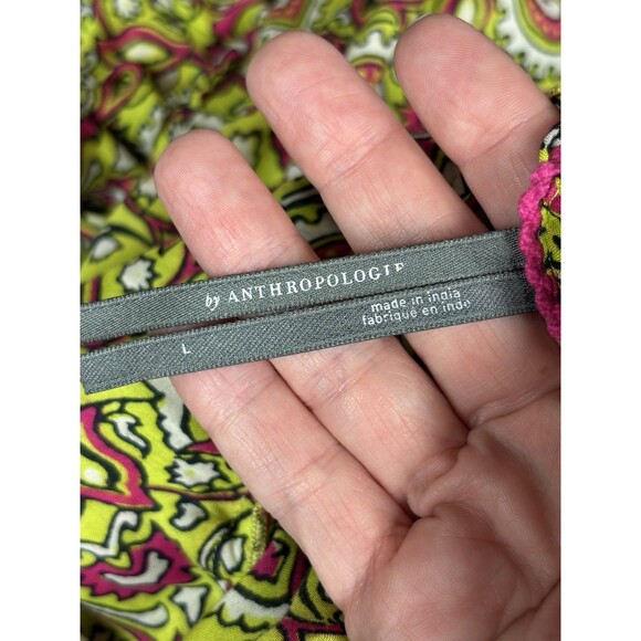 By Anthropologie Maxi Dress Citron Green Pink Floral Paisley Print Large - Picture 3 of 10